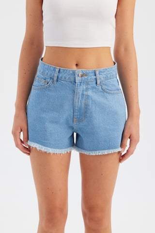 Denim Effen Hoge Taille Shorts