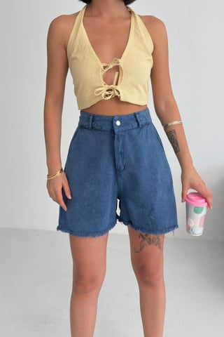 High Waist Wide Leg Denim Shorts
