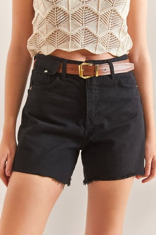 Belted Denim Shorts