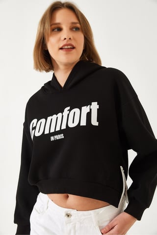 Hooded Oversized Crop Sweatshirt with Pompom