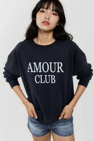 Tryckt Crew Neck Avslappnad Passform Upphöjd Sweatshirt