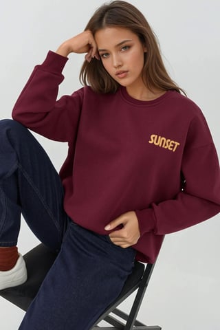 Embroidered Crew Neck Raised Sweatshirt