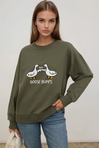 Tryckt Crew Neck Avslappnad Passform Sweatshirt