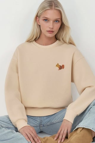 Comfort Animal Pattern Embroidered Raised Crew Neck Sweatshirt