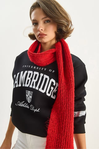 Tryckt ribbad crewneck sweatshirt