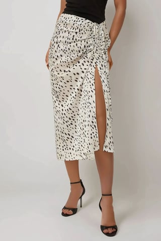 Tryckt Bodycon Satin Midi Kjol med Sidslutning