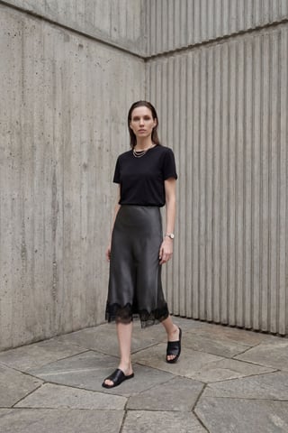 Lace Detailed Satin Midi Skirt