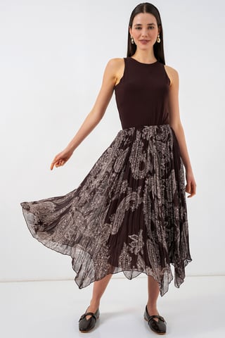 High Waist A-Line Midi Skirt in Paisley Print