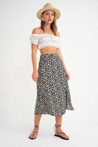 High-Waisted Floral Midi Skirt