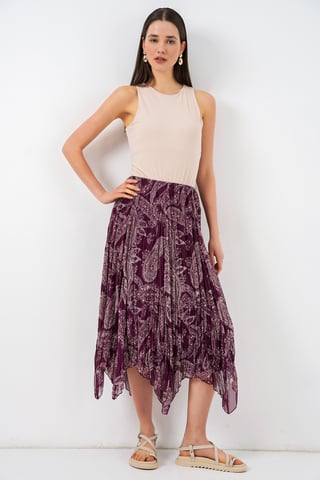 High Waist A-Line Midi Skirt in Paisley Print