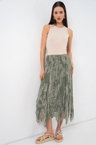 High Waist A-Line Midi Skirt in Paisley Print