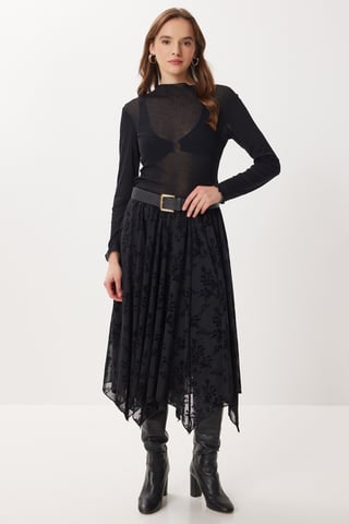High Waist Floral Midi A-Line Skirt