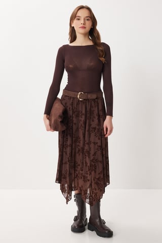 High Waist Floral Midi A-Line Skirt