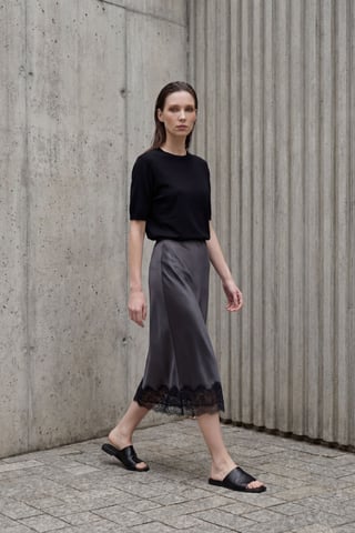 Lace Detailed Satin Midi Skirt