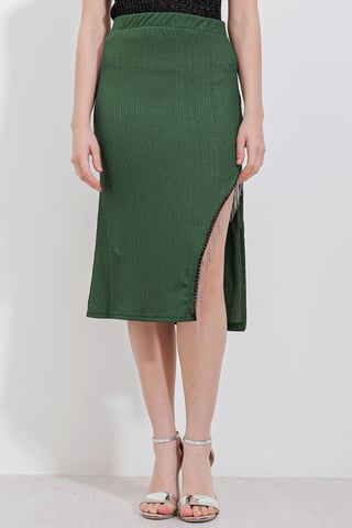 Textured Midi Skirt with Chain Detail