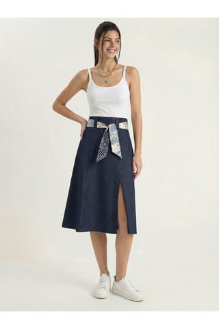 High Waist Midi Skirt with Slit