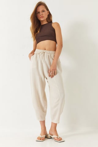 Wide Leg Ankle Length Cotton Pants with Pockets