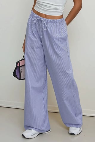 Elastic Waist Striped Cotton Lounge Bottoms