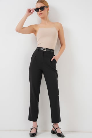 Regular Fit Straight Leg Pants with Zipper Closure