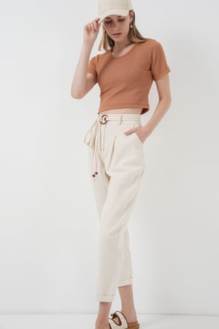 Ankle Length Relaxed Fit Pants with Bow Tie