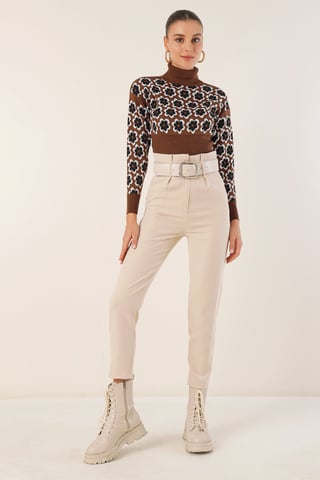 Ankle Length Straight Pants with Bow