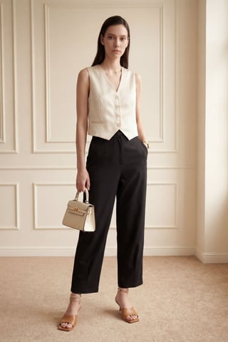 High Waist Straight Leg Pants with Pockets