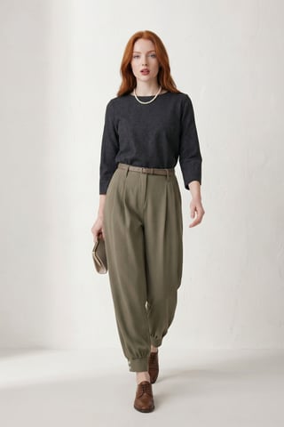 Belted Buttoned Leg Tailored Trousers