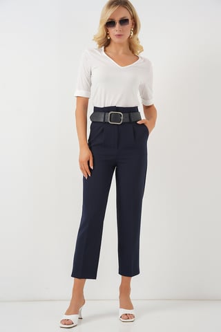 Ankle Length Straight Pants with Bow