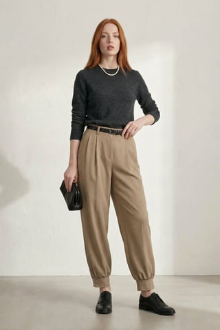 Belted Buttoned Leg Tailored Trousers