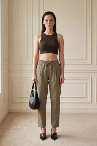 Ankle Length Drawstring Waist Pants with Pocket