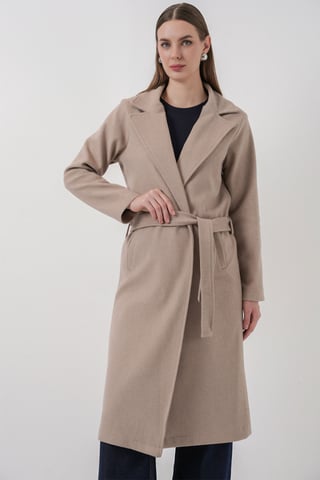 Double Breasted Tie Closure Textured Coat