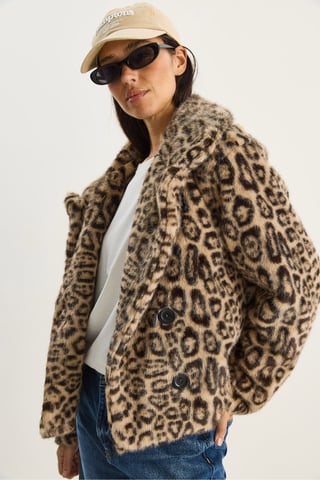 Oversized Leopard Print Faux Fur Coat
