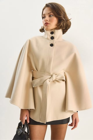 Poncho Coat with Tie Closure