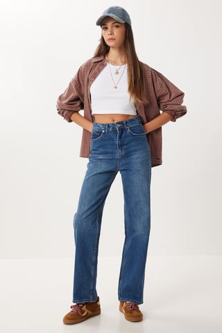 High Waist Straight Leg Denim Jeans