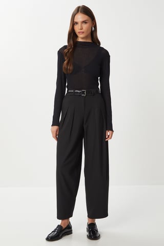 High Waist Pleated Tailored Trousers
