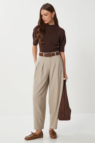 High Waist Pleated Tailored Trousers