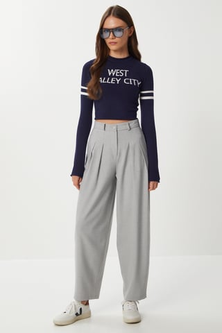 High Waist Pleated Tailored Trousers