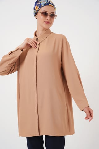 Oversized Long Sleeve Button-Up Blouse with Shirt Collar