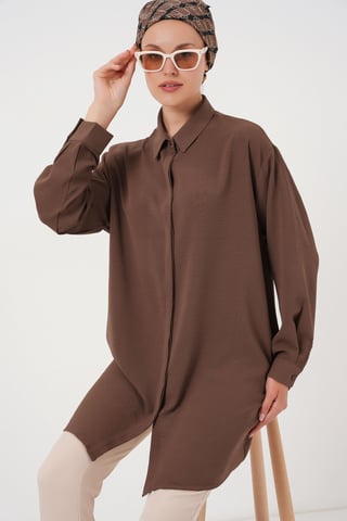 Oversized Long Sleeve Button-Up Blouse with Shirt Collar