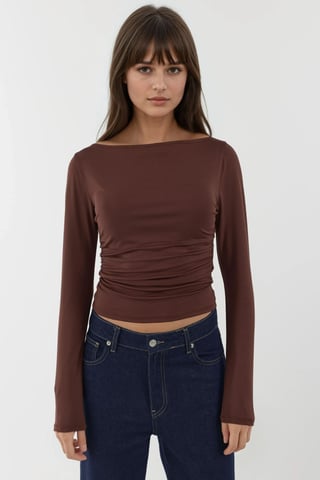 Båthals Långärmad Slim Fit Stickad Topp