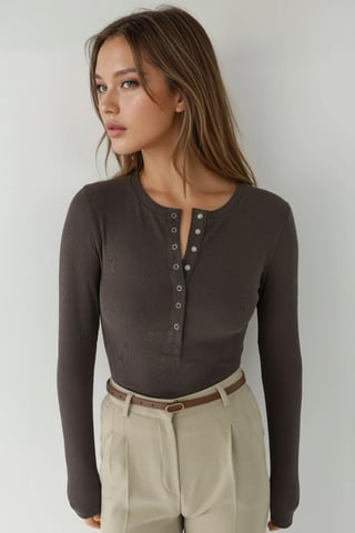Ribbed Snap Button Knitted Top