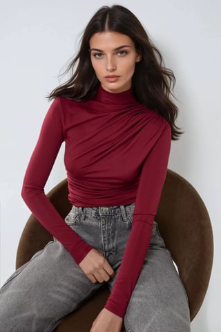 Hoge Kraag Drapeerdetail Blouse