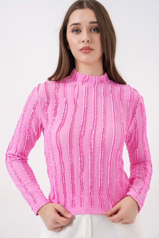 Textured Slim Fit Half Turtleneck Blouse
