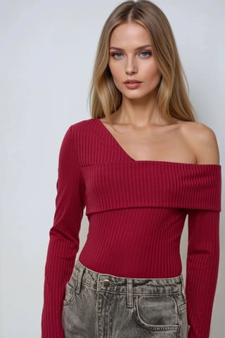Asymmetrisk Hals Texturerad Stickad Topp