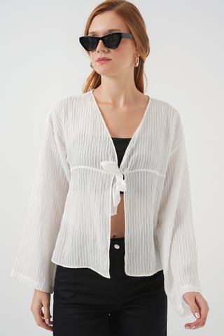 V-Neck Blouse with Bow Tie