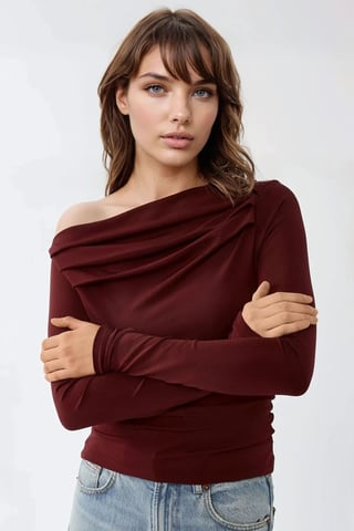 Strukturad asymmetrisk krage draperad topp