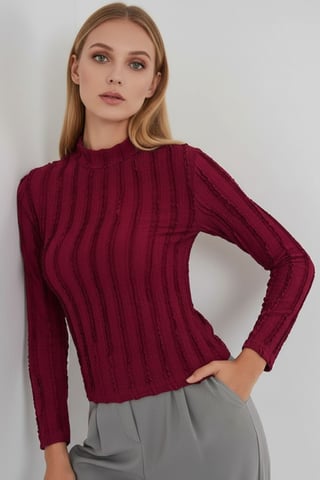 Textured Slim Fit Half Turtleneck Blouse