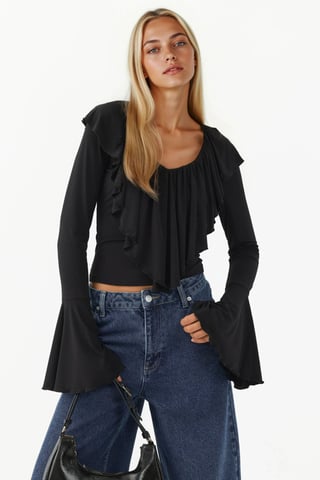 Volang V-ringad Elastisk Stickad Blus
