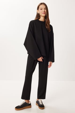 Crew Neck Blus & Högmidjade Rak Ben Tvådelat Set
