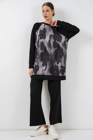 Oversize Abstract Print Crew Neck Tunic & Pants Set